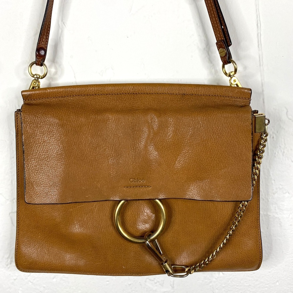 Chloe Faye Shoulder Bag READ‎ SEE PHOTOS Brown Leather Purse Chain Accordian